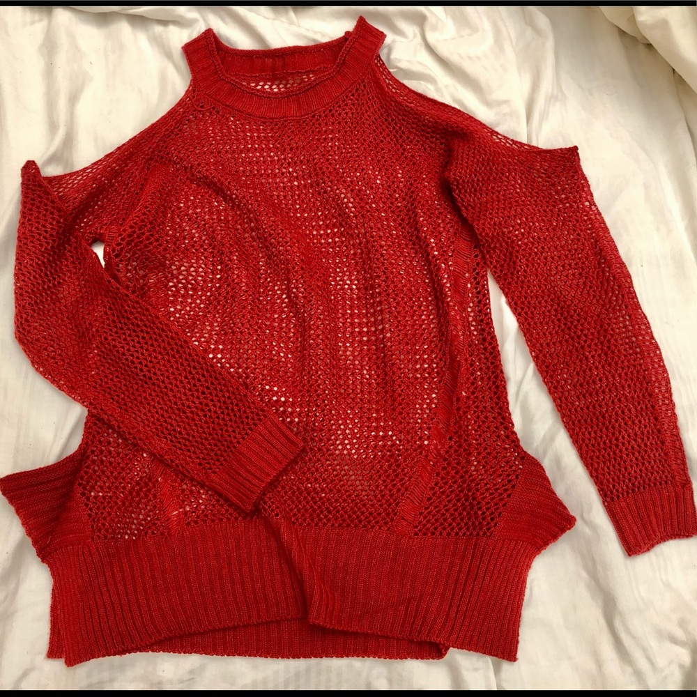 Cold Shoulder Open Knit Sweater